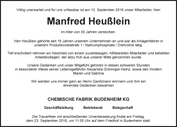 Traueranzeige von Manfred Heußlein von Trauerportal Rhein Main Presse
