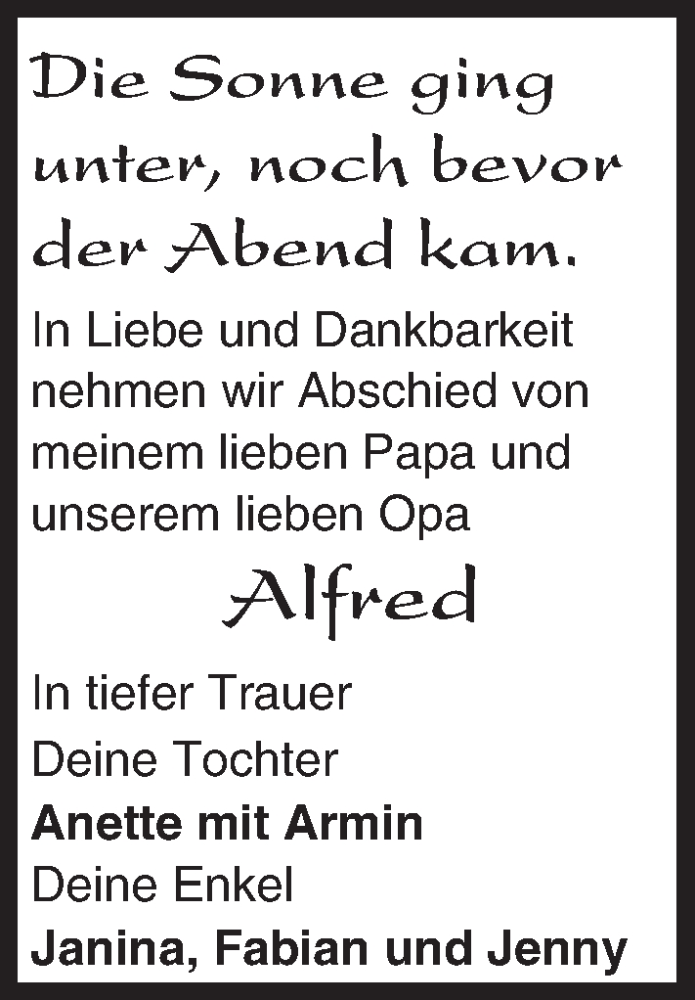  Traueranzeige für Alfred Jura vom 29.09.2016 aus Trauerportal Echo Online