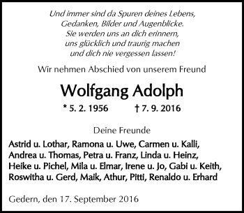 Traueranzeige von Wolfgang Adolph von  Kreisanzeiger