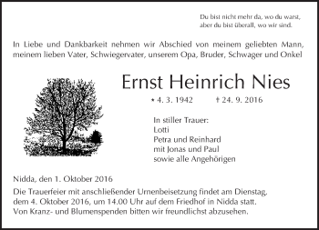 Traueranzeige von Ernst Heinrich Nies von  Kreisanzeiger