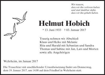 Traueranzeige von Helmut Hobich von  Usinger Anzeiger