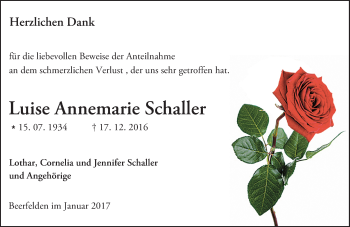 Traueranzeige von Luise Annemarie Schaller von Trauerportal Echo Online