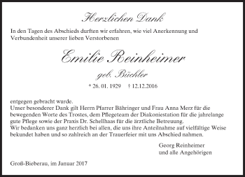 Traueranzeige von Emilie Reinheimer von Trauerportal Echo Online