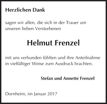 Traueranzeige von Helmut Frenzel von Trauerportal Echo Online