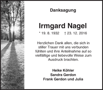 Traueranzeige von Irmgard Nagel von Trauerportal Rhein Main Presse