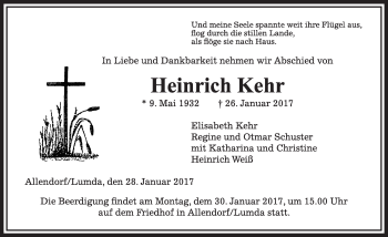 Traueranzeige von Heinrich Kehr von  Gießener Anzeiger