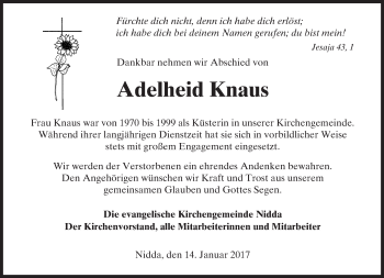 Traueranzeige von Adelheid Knaus von  Kreisanzeiger