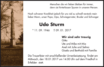 Traueranzeige von Udo Sturm von Trauerportal Echo Online