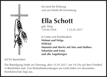 Traueranzeige von Ella Schott von Trauerportal Echo Online