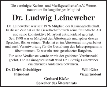 Traueranzeige von Ludwig Leineweber von Trauerportal Rhein Main Presse