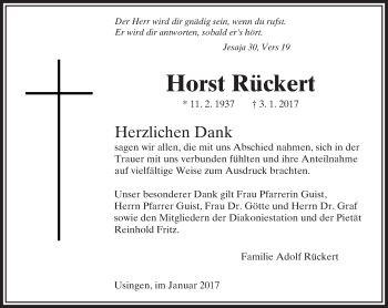 Traueranzeige von Horst Rückert von  Usinger Anzeiger