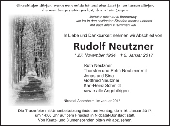 Traueranzeige von Rudolf Neutzner von  Kreisanzeiger