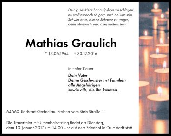Traueranzeige von Mathias Graulich von Trauerportal Echo Online
