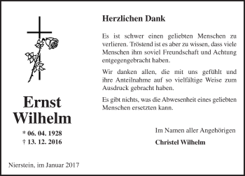 Traueranzeige von Ernst Wilhelm von Trauerportal Rhein Main Presse