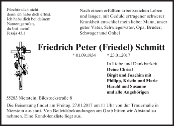 Traueranzeige von Friedrich Peter  Schmitt von Trauerportal Rhein Main Presse