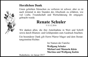 Traueranzeige von Renate Schuler von Trauerportal Rhein Main Presse
