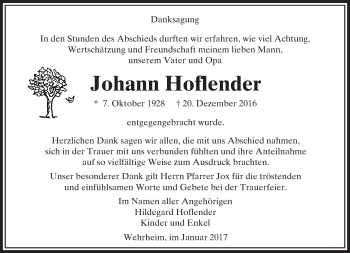 Traueranzeige von Johann Hoflender von  Usinger Anzeiger