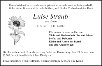 Traueranzeige von Luise Straub von Trauerportal Echo Online