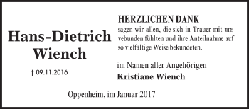 Traueranzeige von Hans-Dietrich Wiench von Trauerportal Rhein Main Presse