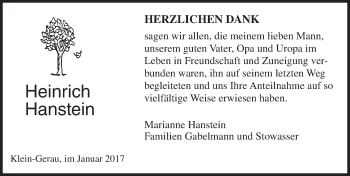 Traueranzeige von Heinrich Hanstein von Trauerportal Echo Online