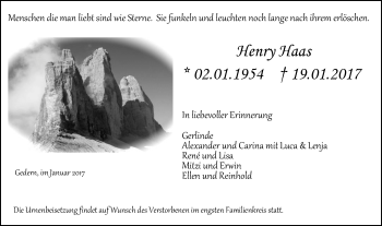 Traueranzeige von Henry Haas von  Kreisanzeiger