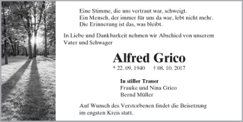 Traueranzeige von Alfred Grico von Trauerportal Echo Online