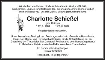 Traueranzeige von Charlotte Schießel von  Camberger Anzeiger