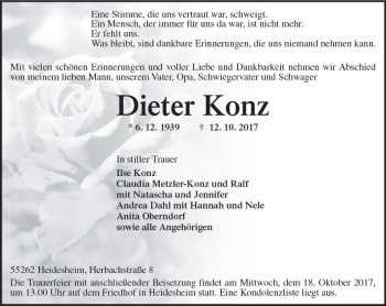 Traueranzeige von Dieter Konz von Trauerportal Rhein Main Presse