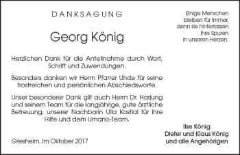 Traueranzeige von Georg König von Trauerportal Echo Online