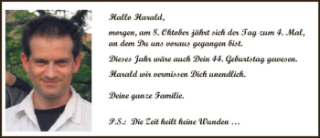 Traueranzeige von Harald Tiegs von Trauerportal Echo Online