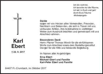 Traueranzeige von Karl Ebert von Trauerportal Echo Online