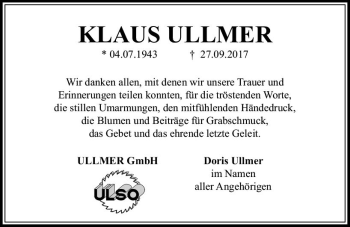 Traueranzeige von Klaus Ullmer von  Usinger Anzeiger