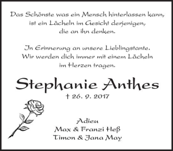 Traueranzeige von Stephanie Anthes von Trauerportal Rhein Main Presse