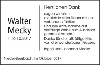 Traueranzeige von Walter Mecky von Trauerportal Echo Online