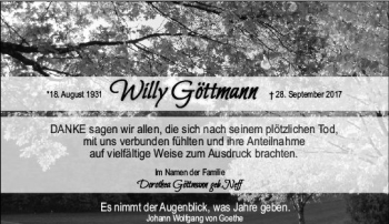 Traueranzeige von Willy Göttmann von Trauerportal Echo Online