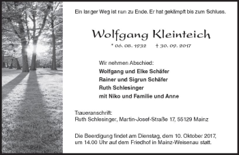 Traueranzeige von Wolfgang Kleinteich von Trauerportal Rhein Main Presse