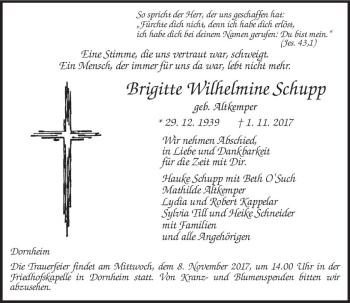 Traueranzeige von Brigitte Wilhelmine Schupp von Trauerportal Echo Online
