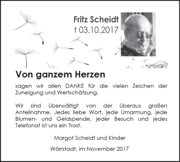 Traueranzeige von Fritz Scheidt von Trauerportal Rhein Main Presse