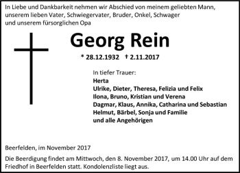 Traueranzeige von Georg Rein von Trauerportal Echo Online
