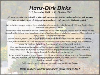 Traueranzeige von Hans-Dirk Dirks von  Usinger Anzeiger