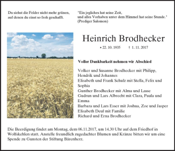 Traueranzeige von Heinrich Brodhecker von Trauerportal Echo Online
