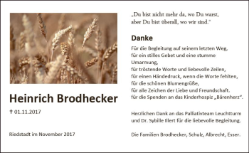 Traueranzeige von Heinrich Brodhecker von Trauerportal Echo Online