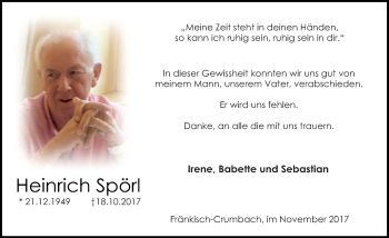Traueranzeige von Heinrich Spörl von Trauerportal Echo Online