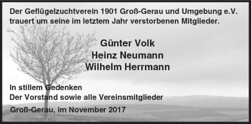  Traueranzeige für Heinz Neumann vom 25.11.2017 aus Trauerportal Echo Online