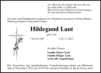 Traueranzeige von Hildegund Laut von Trauerportal Echo Online