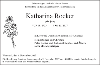 Traueranzeige von Katharina Rocker von Trauerportal Rhein Main Presse