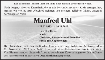 Traueranzeige von Manfred Uhl von Trauerportal Echo Online
