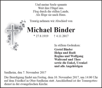 Traueranzeige von Michael Binder von Trauerportal Rhein Main Presse