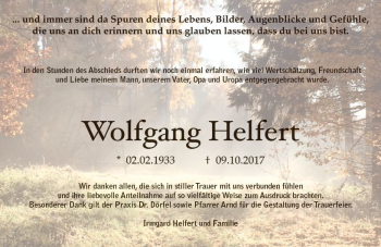 Traueranzeige von Wolfgang Helfert von Trauerportal Echo Online