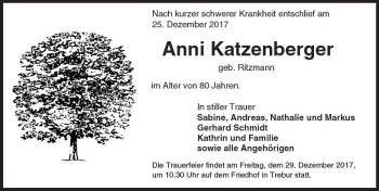 Traueranzeige von Anni Katzenberger von Trauerportal Echo Online